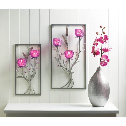 Magenta Flower Three Candle Wall Sconce